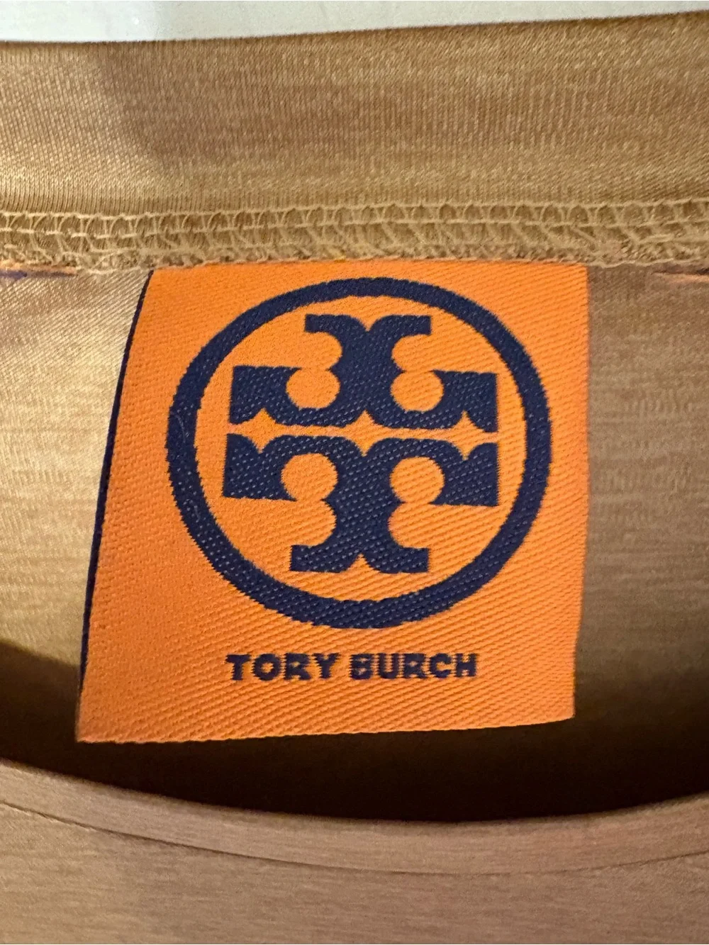 Tory Burch Gold Metallic Top Long Sleeve Crew Neck Shimmer Stretch Designer